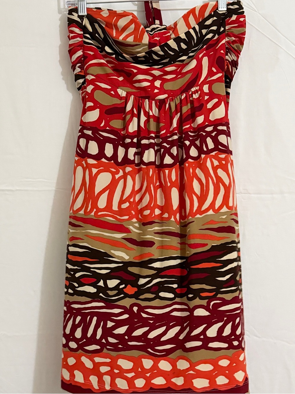 Nine West Strapless Orange and Red Multicolor Printed Dress